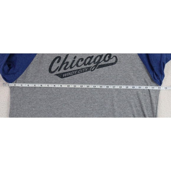 Jezees Blend Chicago Windy City Baseball T-Shirt Mens XL Gray Blue Raglan - Picture 10 of 16